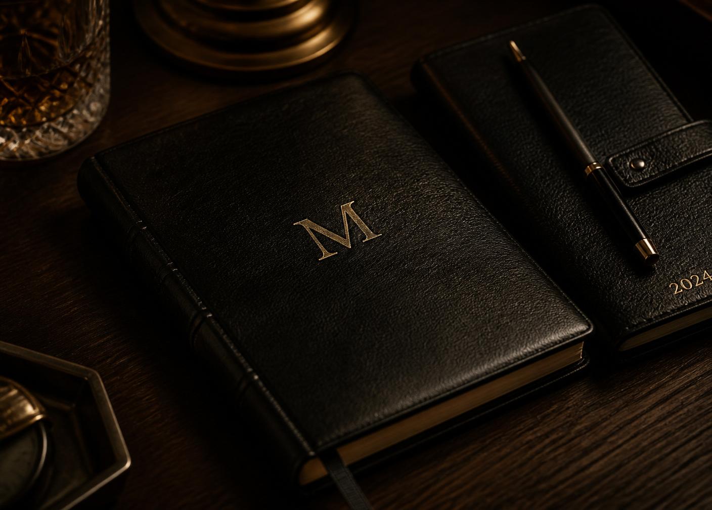 Leather notebook with monogram